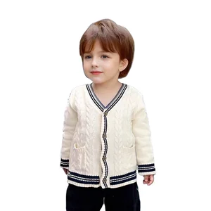 Solid Color Single-Breasted V-Neck Cardigan for Boys New Children's Clothing for Spring and Autumn Stylish Blazer Sweater