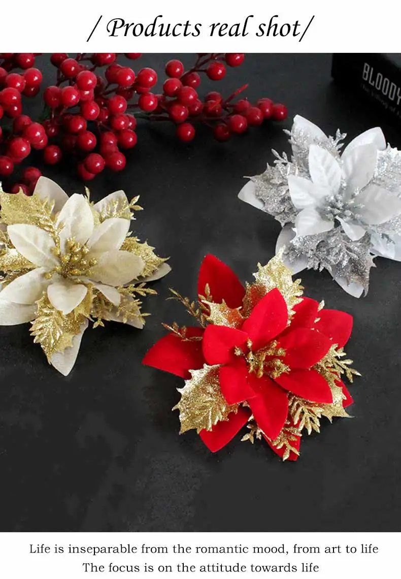 Redeco Amazon Classic Decorative Flowers Cute Christmas Flowers Pe