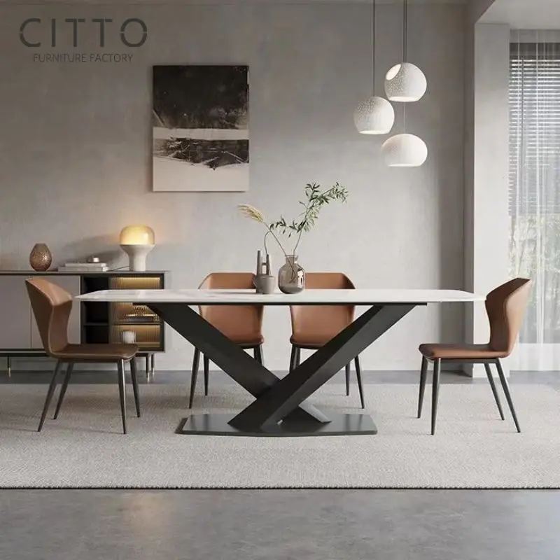New Luxury Metal Base Sintered Stone Top Table 4 Seater 6 Seater 8