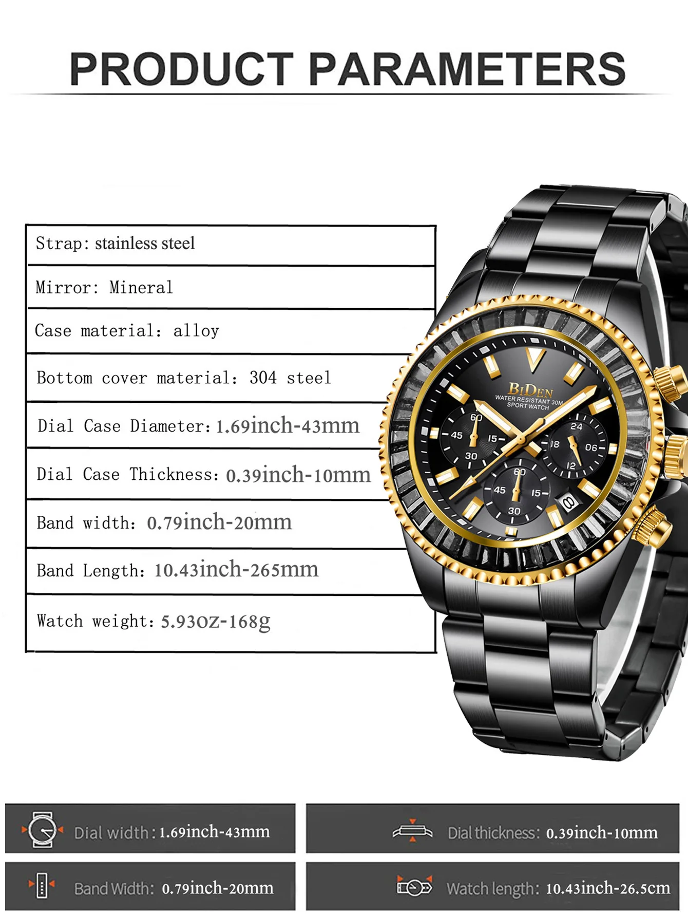 BIDEN 0163 Men's Luxury Quartz Watch - Waterproof Sport Design