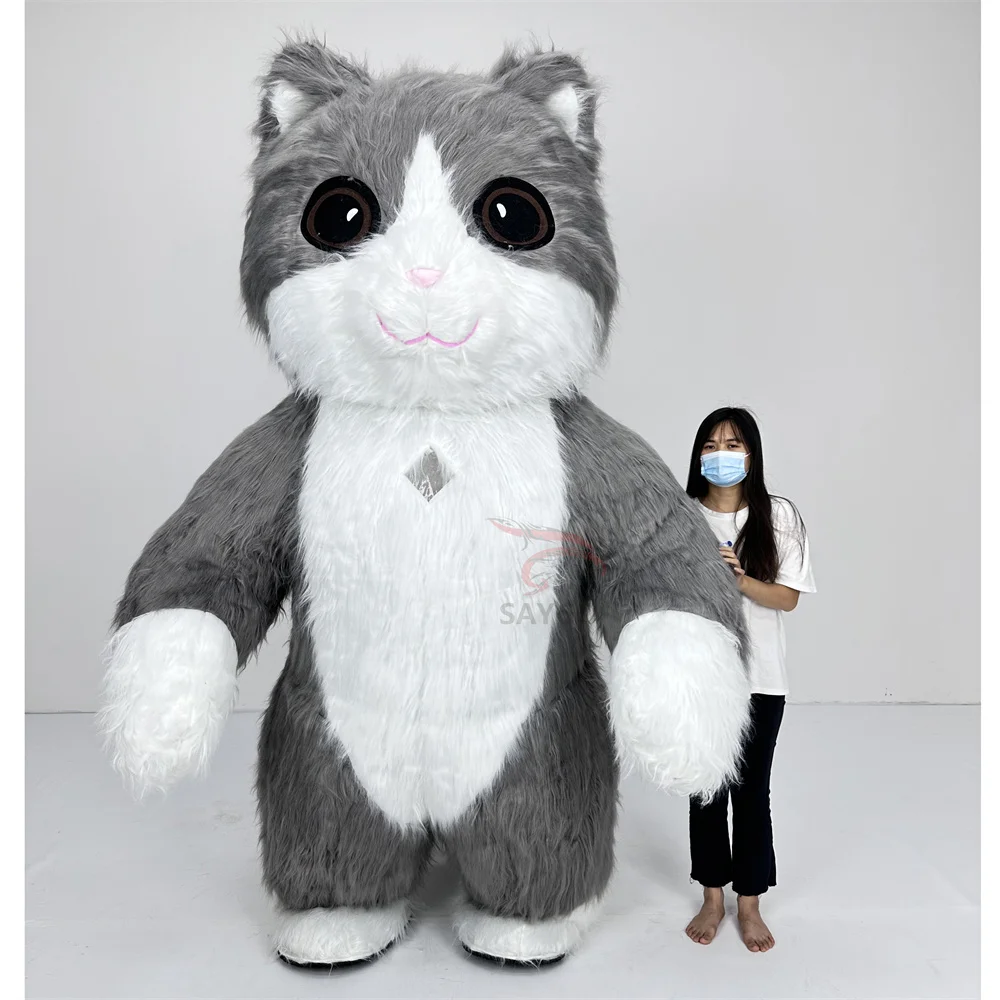 Happy Sky Adult Gray Cat Inflatable Mascot Costume for Stage Performance Unisex Cartoon Animal Cosplay Easter/Halloween Party