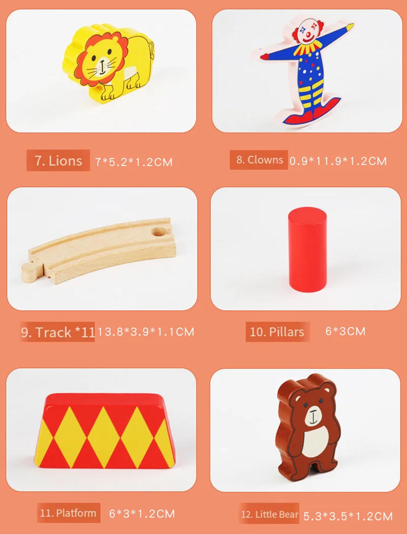 COMMIKI 25 Pieces of Circus 4cm Track Beech Wooden Thomas Small Train Set Kindergarten Assembly Building Toy