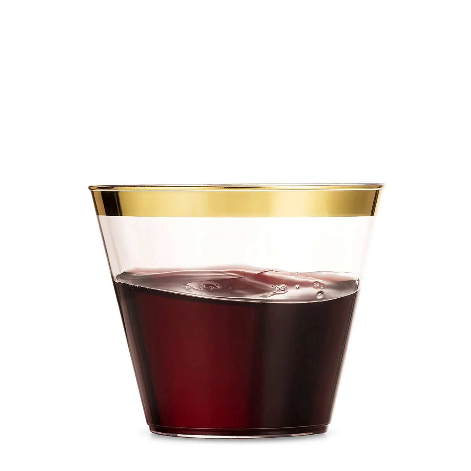 Elegant Plastic Cups - 9oz Gold Rim Disposable Whiskey Glasses for Party