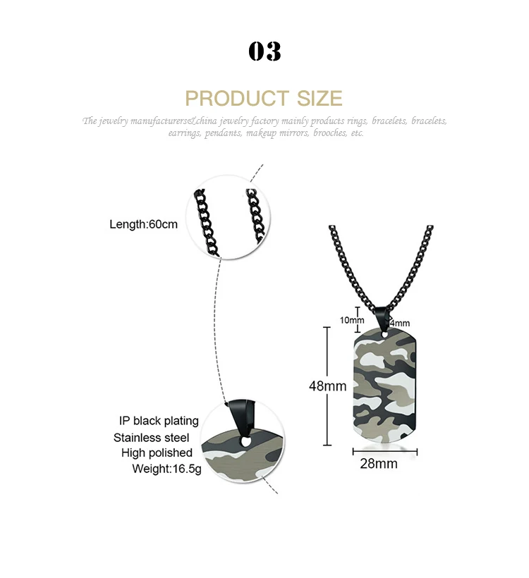 Foshan Keke Jewelry Engraving stainless steel camouflage men's pendant necklace PN-1070