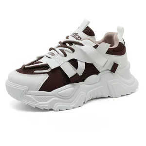 Customization Leather Surface Thick Soled Non Slip Sports Shoes Casual Height Increasing Women's Breathable Shoes