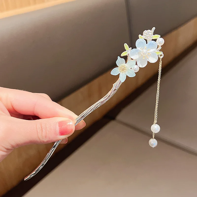 Flower Pink Tassel Metal Hair Sticks Shake Hairpin Headwear Hair Sticks Hair Accessories For