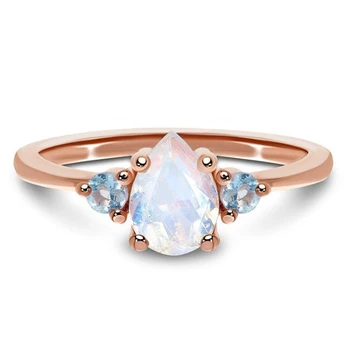 Rose Gold Rainbow Moonstone & Topaz Dancing Fairy Ring Stack 925 sterling silver OEM ring