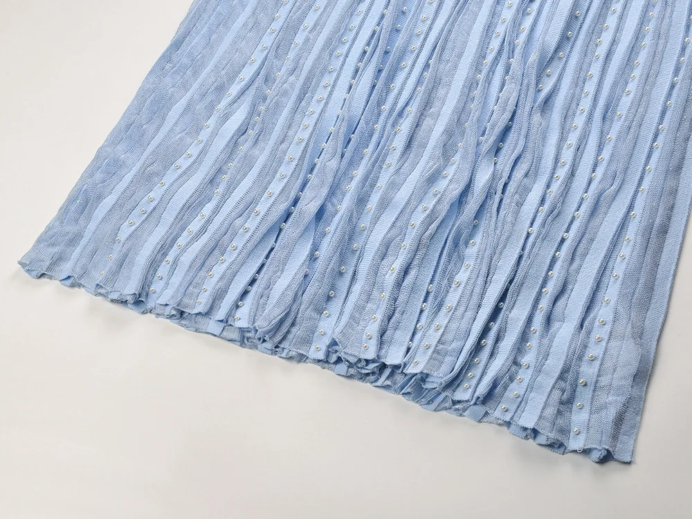 A11787 French Imitation Pearl Neck Dress Spring Commuting Fashion Lace Jacquard Pearl Button Maxi Length One Size Empire