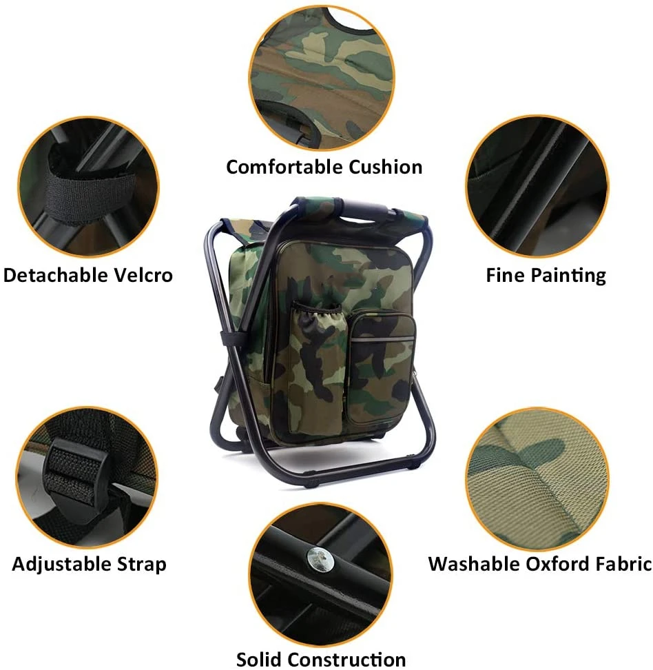 Folding Camping Chair Stool Backpack With Cooler Insulated Picnic Bag