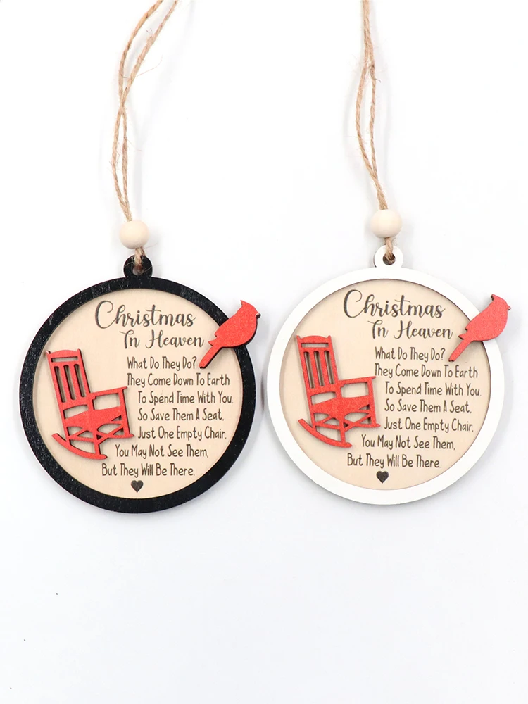 MD141CH1434 Christmas Heaven Ornament Memorial Empty Chair Cardinal Remembrance Wood Tree Shape Laser Printed Baubles Ornament supplier