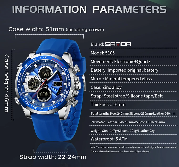 Sanda 5105 Multifunction Analog Digital Sports Watch for Men