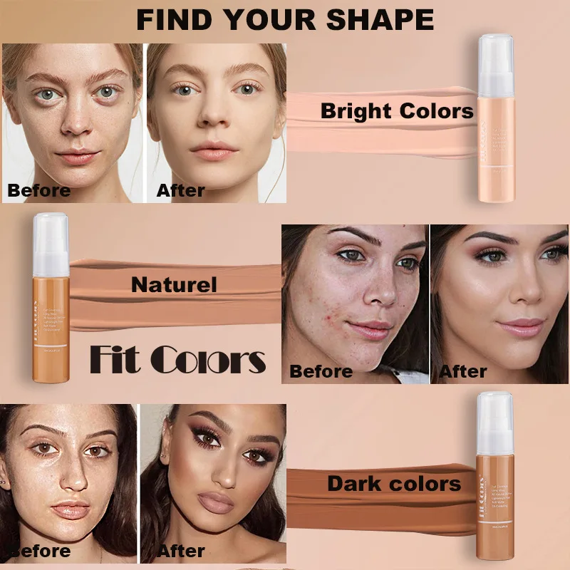 Fit Colors Full Coverage Liquid Foundation 30ml Matte Foundation Liquid Easy Apply Concealing Fair Medium Dark 8 Colors Optional