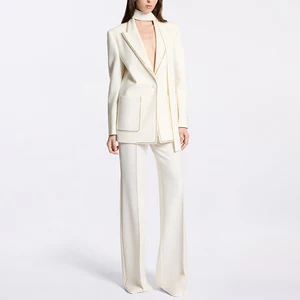 ZYHT 70158 Women Suit Set New European and American Star Fashion Scarf Hot Drill Loose Suit Jacket Pants Two-Piece Set