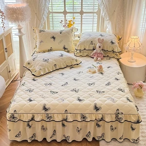 2026 Wholesale Winter Warm KING Size Bed Skirt Set Non-slip Thickened Bedspread with Bed Cover Set for Home