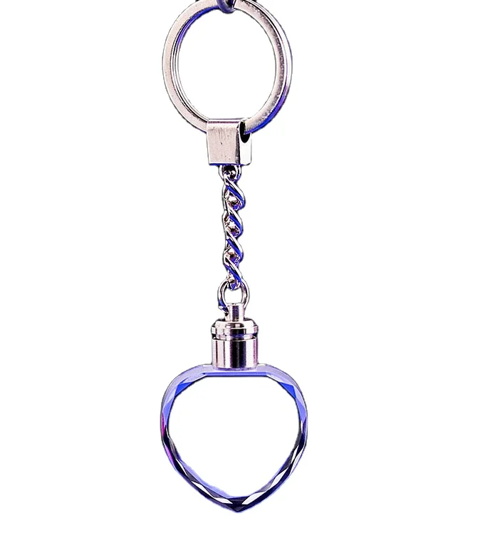 Wholesale Heart Glass Key chain Custom 3D Laser Personalized Led Crystal Key chain