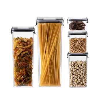 Hot New Transparent Plastic Kitchen Storage Containers 5-Piece Set with Airtight Lid Stackable for Food Grain Packaged Items