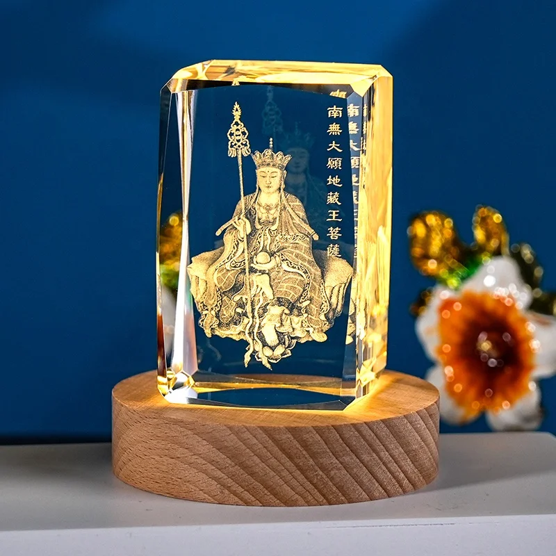 3D laser crystal block with led light base Buddha statue blank crystal cube Factory direct details