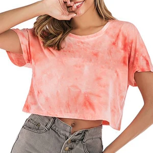 New Fashion Women Casual 100% Cotton Short Sleeve Crop Top Tie Dye T Shirts