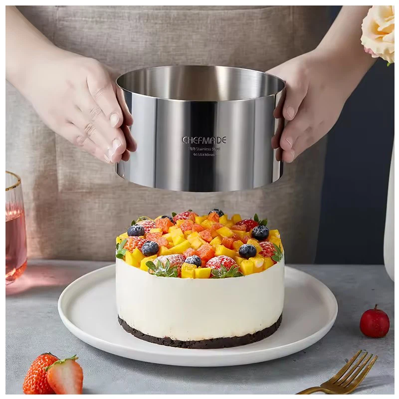 CHEFMADE WK9311 4" Round Stainless Steel DIY Baking Mold Kitchen Tools Cake Dessert Mousse Bread Candle Soap Made Silicone