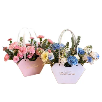 2024 New Arrival Portable White Cardboard Flower Box Special Shape Floral Bag Folded Gift Bag Foil for Flower Shop Premium