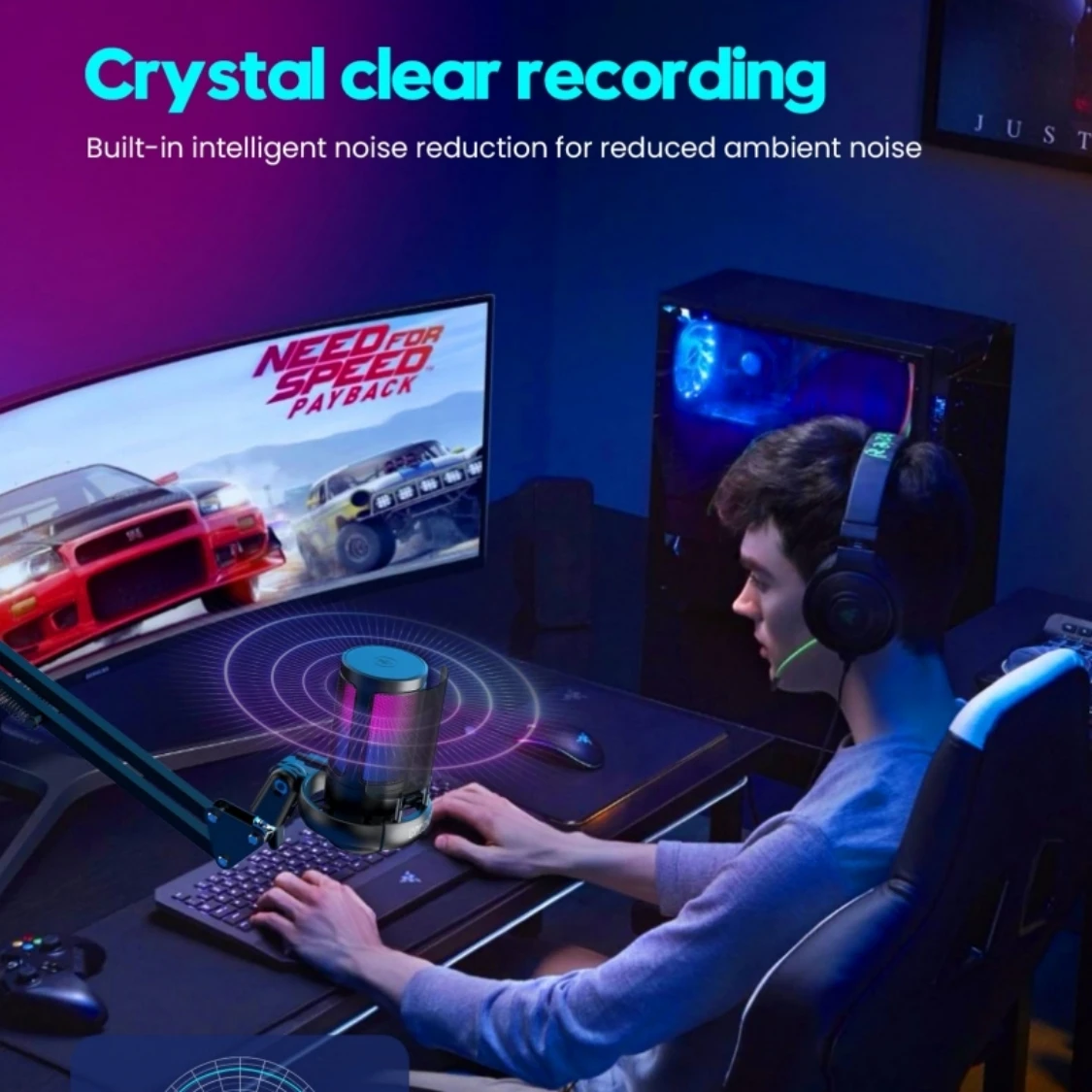 RGB Mic PC Micros Microfone Mikrofon Microfono Profesional Nubwo G06 Wireless Headset Gaming RGB Microphone with Boom Arm Stand