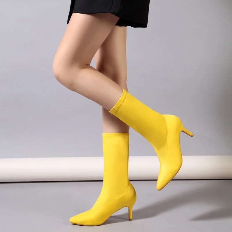 yellow kitten heel boots