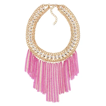 KAYMEN New Crystal Tassels Statement Fashion Necklace for Women Gold Plating with Colorful Chains Choker Necklace Jewelry