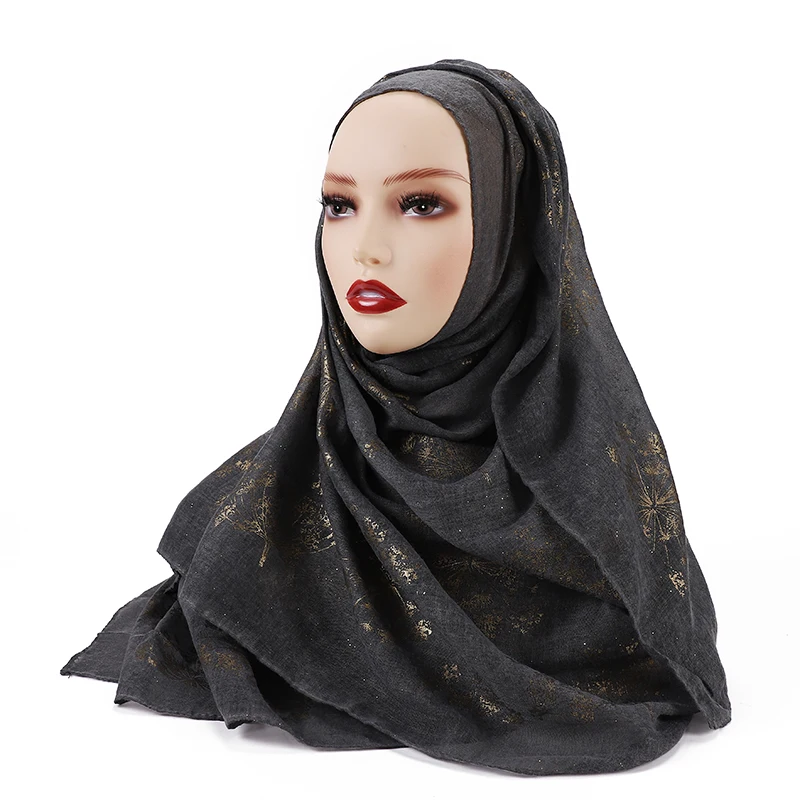 2022 Spring New Style Cotton Viscose Material Shinning Gold Snow Fancy Hijab Wrap