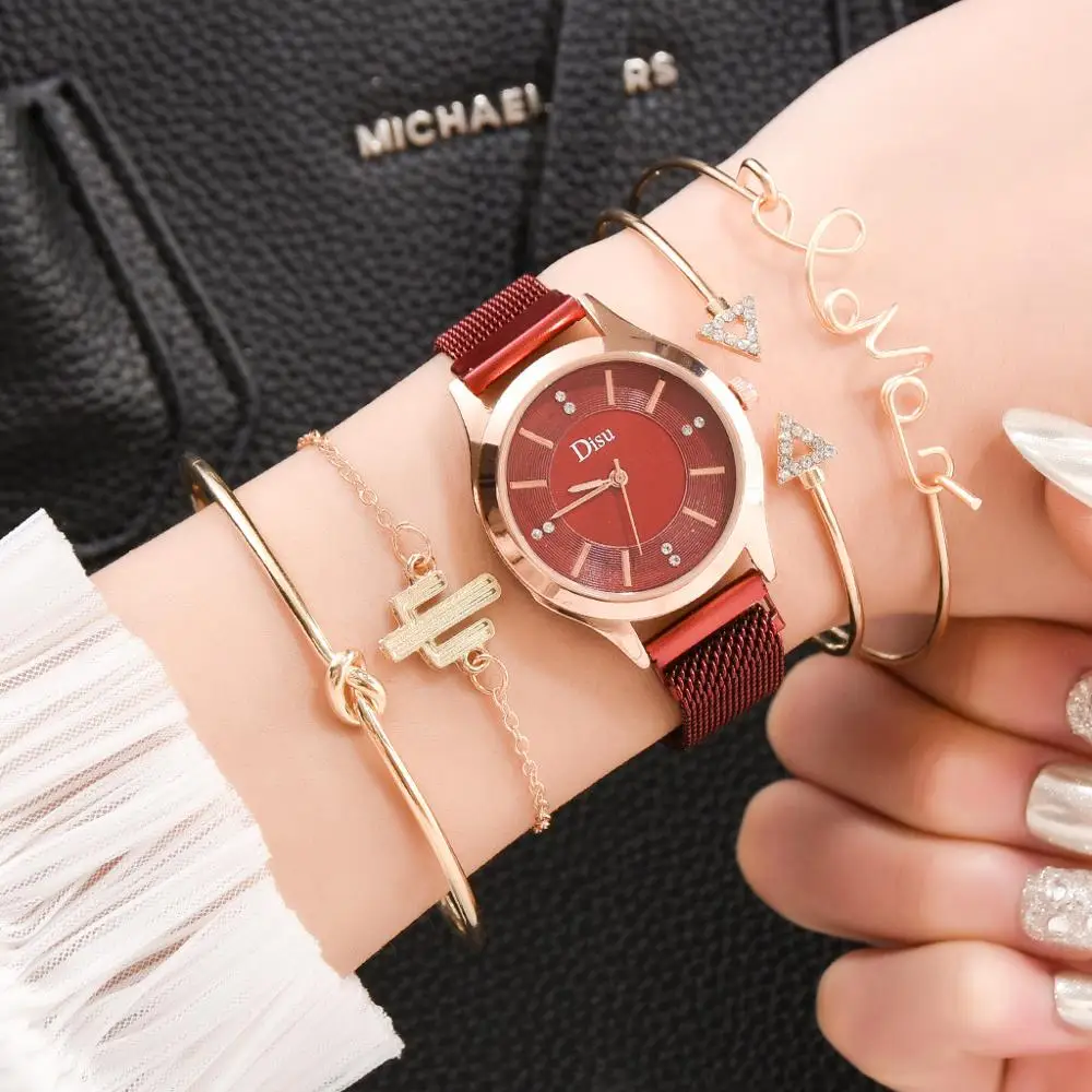 Conjunto de cinco piezas para mujer, conjunto de combinación de correa de  malla de aleación, reloj de cuarzo con personalidad, nuevo catálogo, venta 