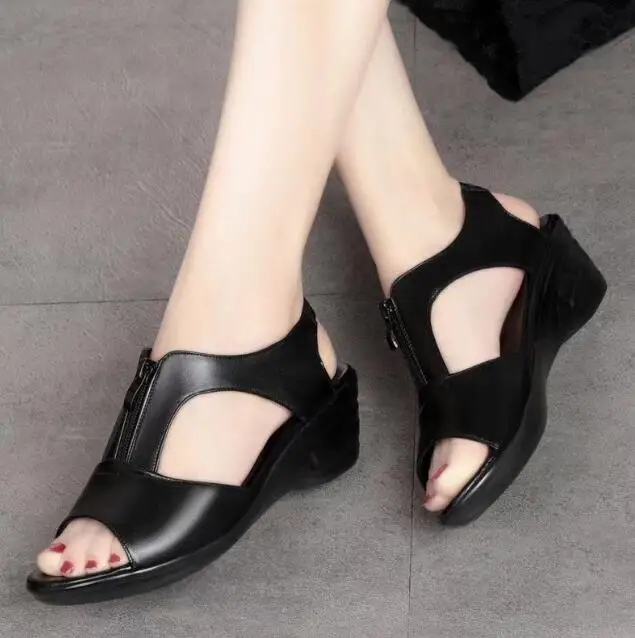 New Wholesale Pu Upper With Rubber Sole Sandals Wedges For Women Summer ...