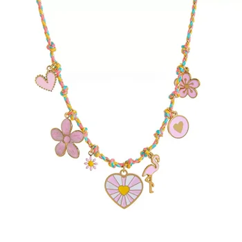 DIY Gold Shell Starfish Beach Style Animal Flower Heart Charm Colorful Rope Knot Chain Necklace for Women