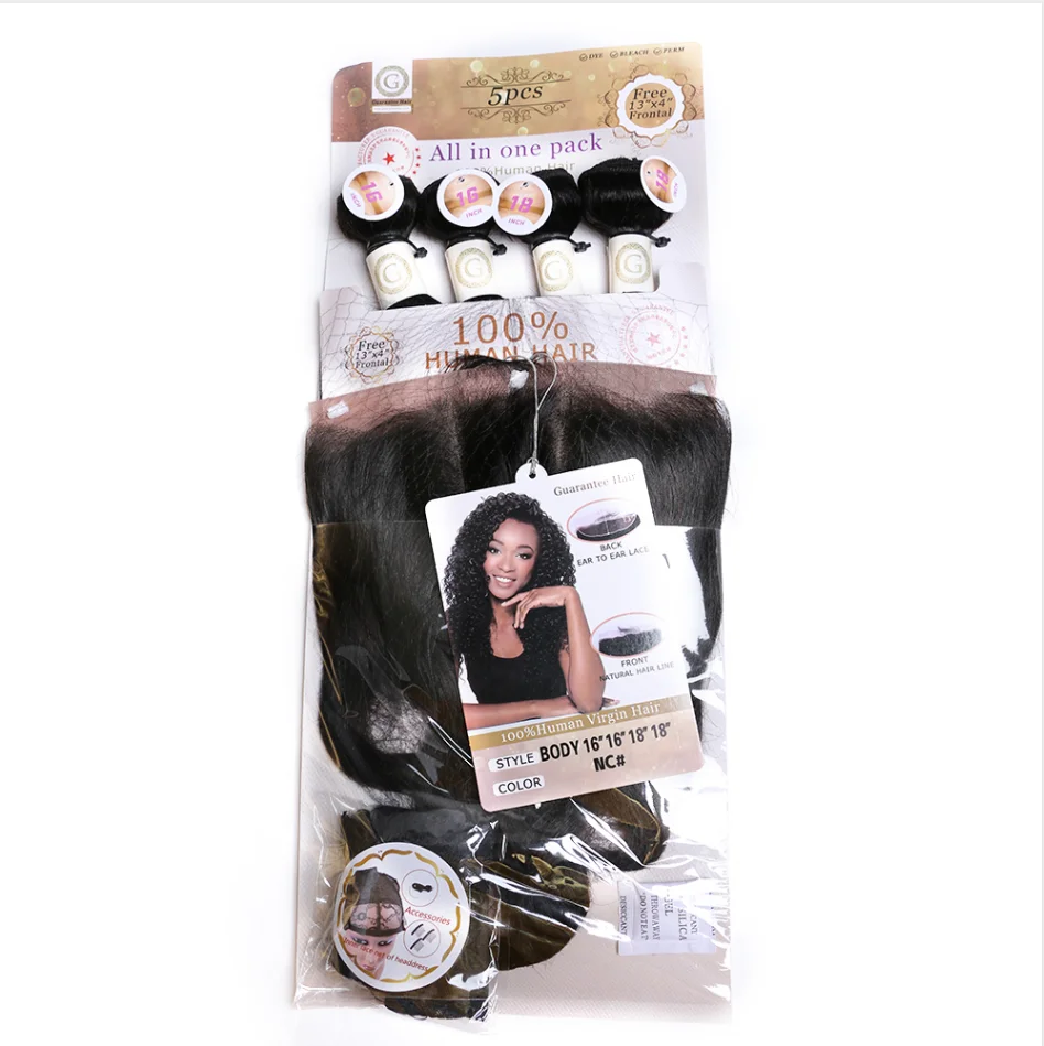 Deep Wave 100 Human Hair Packet Hair 4 Bundles With One Frontal Pure