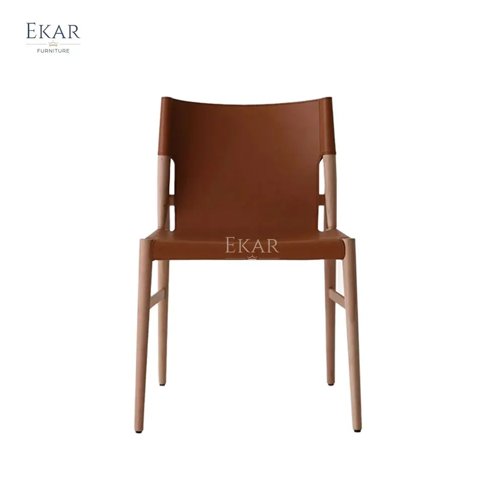 Tailor Made Minimalist Nordic Solid Beech Wood Frame Saddle Leather Balcony Leisure Dining Chair