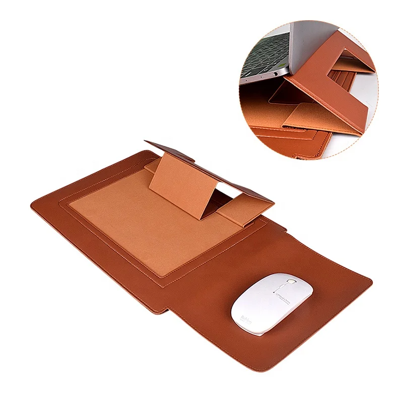 Multifunctional Fashion Notebook Protector Foldable Laptop Stand Bag PU Leather Laptop Sleeve Bag