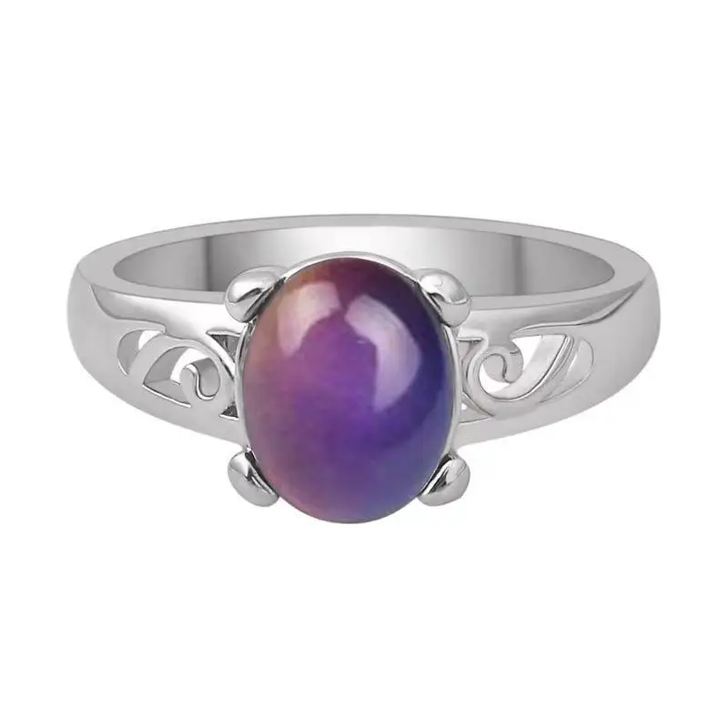 Hot Selling Custom High Quality Thermochromic Gemstone Stone Ring Women  Thermal Mood Natural Moonstone Ring