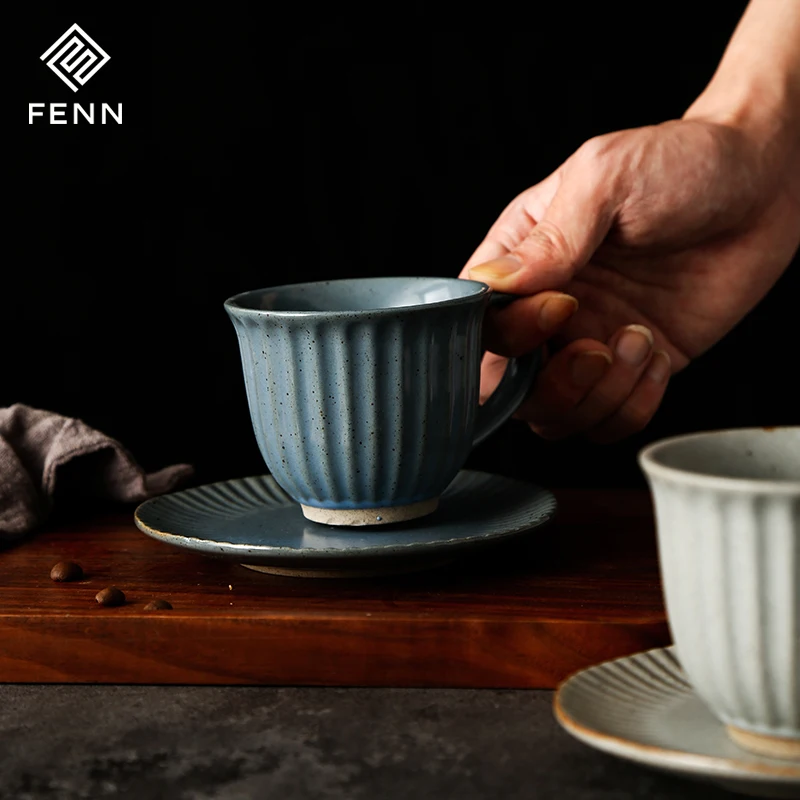 product fenn japanese vintage 180ml high quality white red blue unique mug set 8 pieces ceramic coffee cup and saucer sets custom logo-61