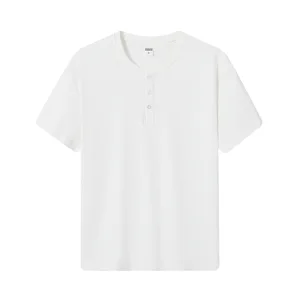 Summer Solid Basic 230g Button Daily Short-Sleeved Loose Casual Men's T-Shirt