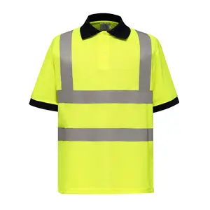 Lapel Reflective Hi Visibility Sustainable Washable Polyester CE Certified Unisex Quick-Dry Breathable Work T-Shirt Construction