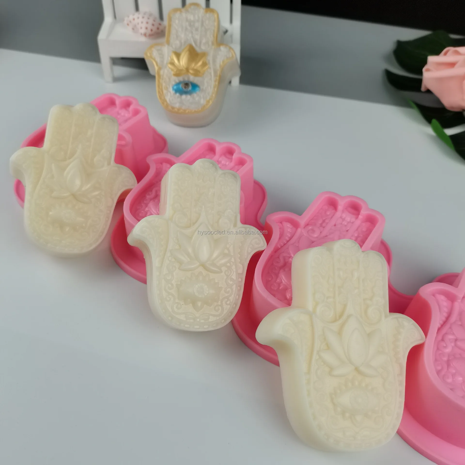 Hamsa-Silikonformen – Hand Der Fatima, 2 Stück In Rosa & Grün, Für Seife, Schokolade, Kuchen & Mehr