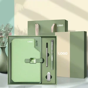 Luxury Custom A5 Agenda Journal Leather Hardcover Notebook Planner with Engraved Pen 100 Sheets Thermal Binding Thread Sewing