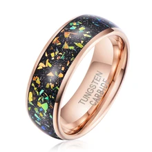 Ouyuan jewelry 6mm Men Tungsten Rings Galaxy Created-opal Inlay Women Wedding Bands Polished Ring Fashion Jewelry