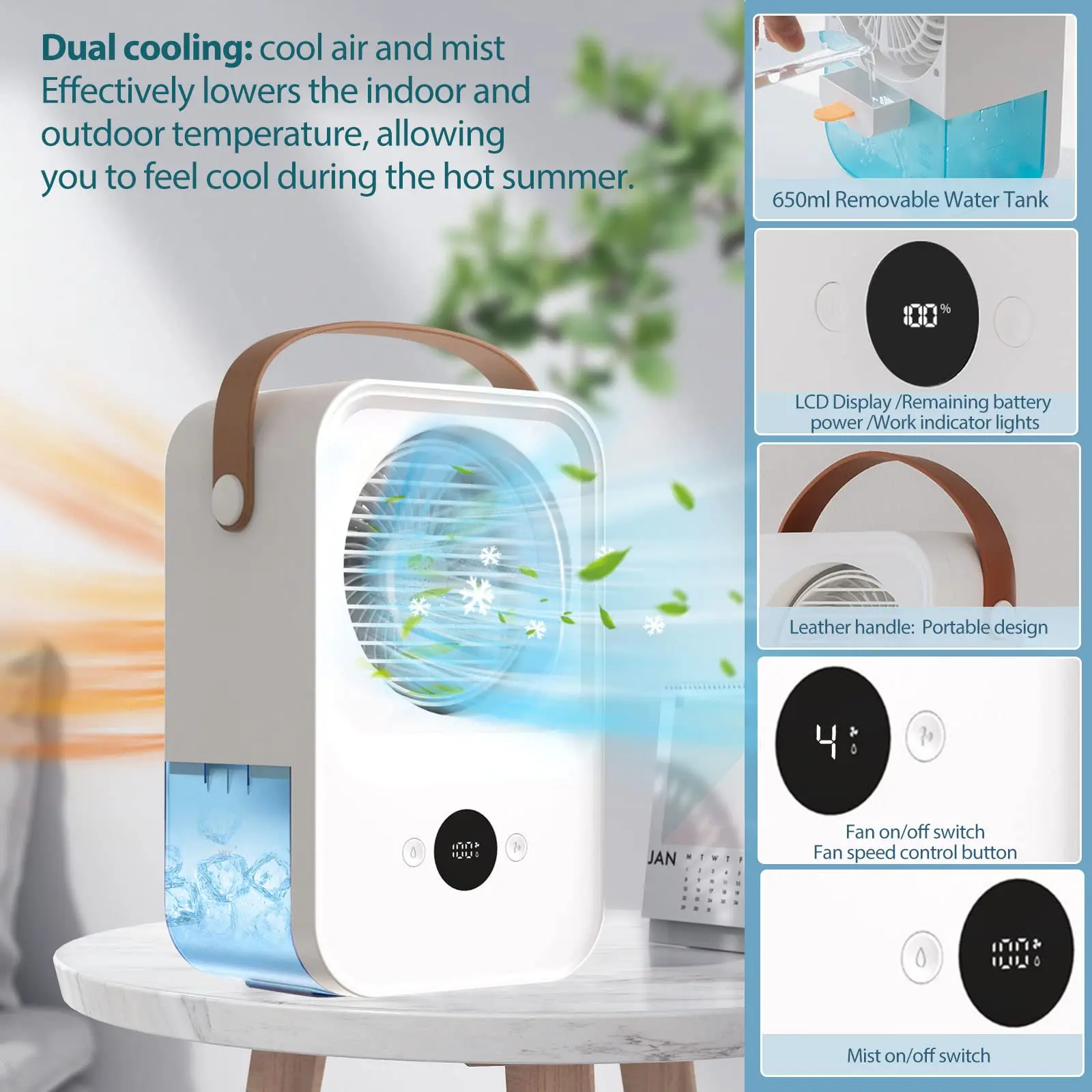 Portable Household USB Charging Ultrasonic Atomization Nano Spray Electric Air Aroma Diffuser With Fragrance Piece Cooler Fan