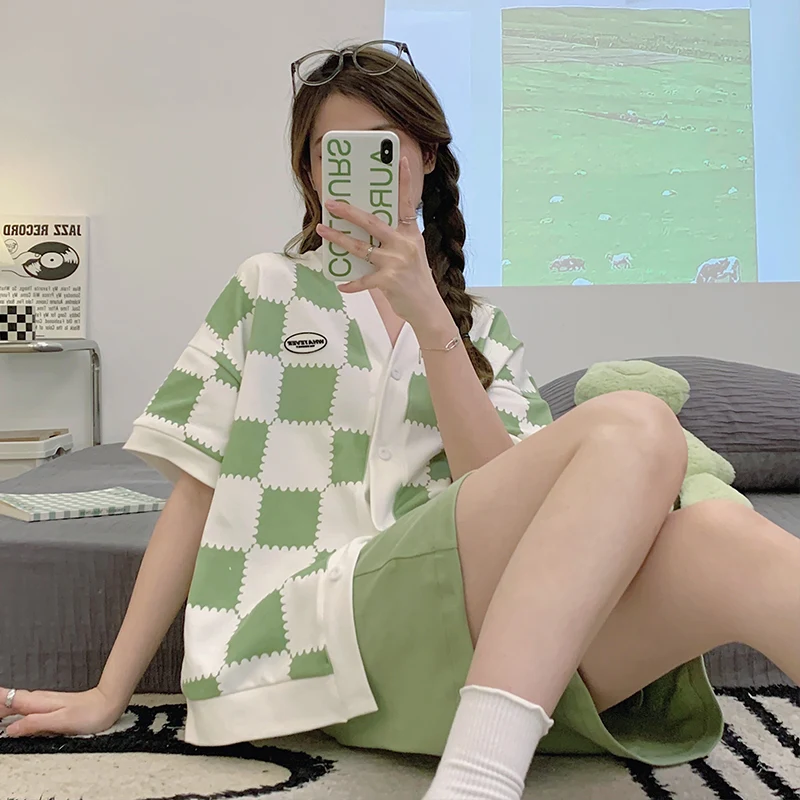 Spring and Summer Short-Sleeved Trousers 2Pcs Set Homewear Cartoon Casual Korean Pajamas Suit Cool Soft Milk Silk Sleepwear