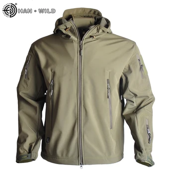 HAN WILD Men Outdoor Sports Coat Waterproof Winter jacket Camping shark  Softshell Tactical Jacket Green Color