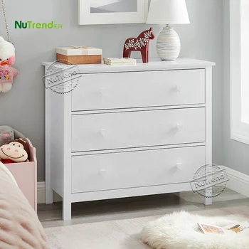 3 Drawer Chest Wooden White MDF Children Storage Cabinet Kids Bedroom Furniture