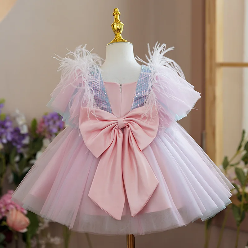 Lovely Flower Girl Pink Luxury Sequin Party Wedding Dress Girl Birthday ...