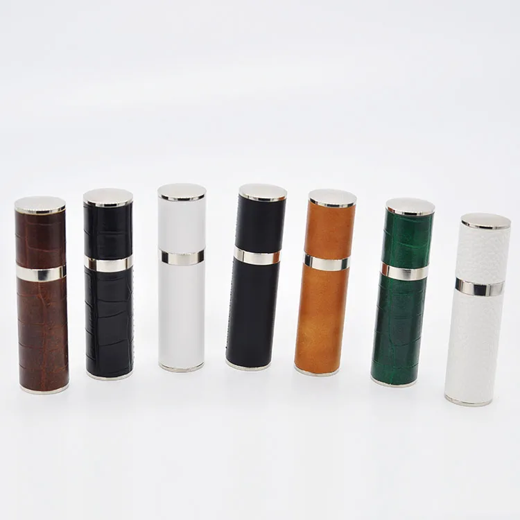 Factory Cheap Mini Travel Colored Leather Perfume Pump Spray Bottle with Atomizer Tester Sample 5 10 15 ml Vial and Paper Box