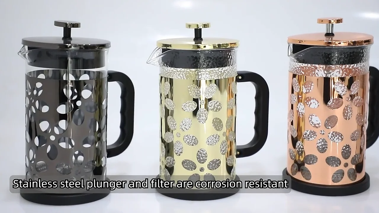 French Press Black Coffee Maker With Graduated Scale 4 Filters 304