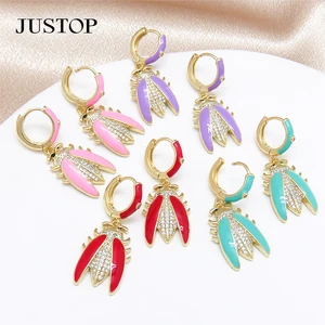 Wholesale Trendy Non Tarnish Waterproof Insect Cubic Zirconia Jewelry 18k Gold Plated Brass Pendant Earrings Unisex