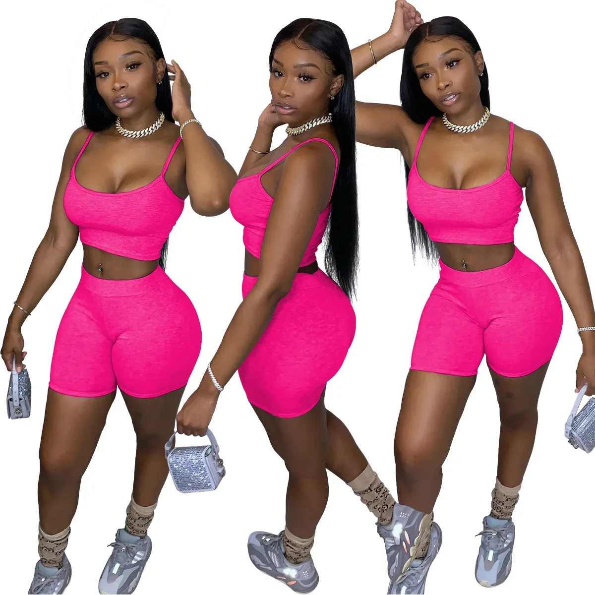 2023 Women's Tracksuit Biker Ladies Short 2 Two Piece Set Outfit Jogger ...